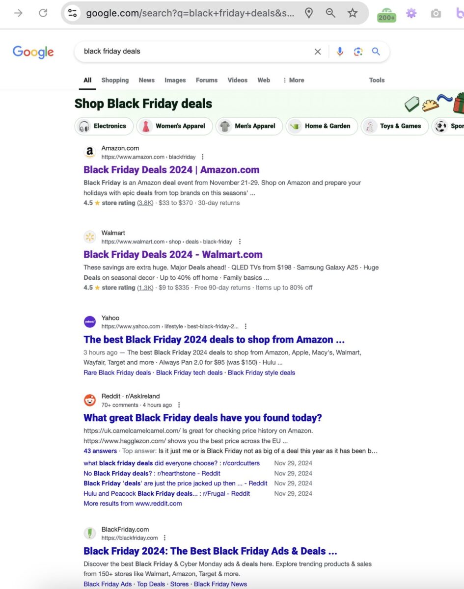 Black Friday Shop on Google Search