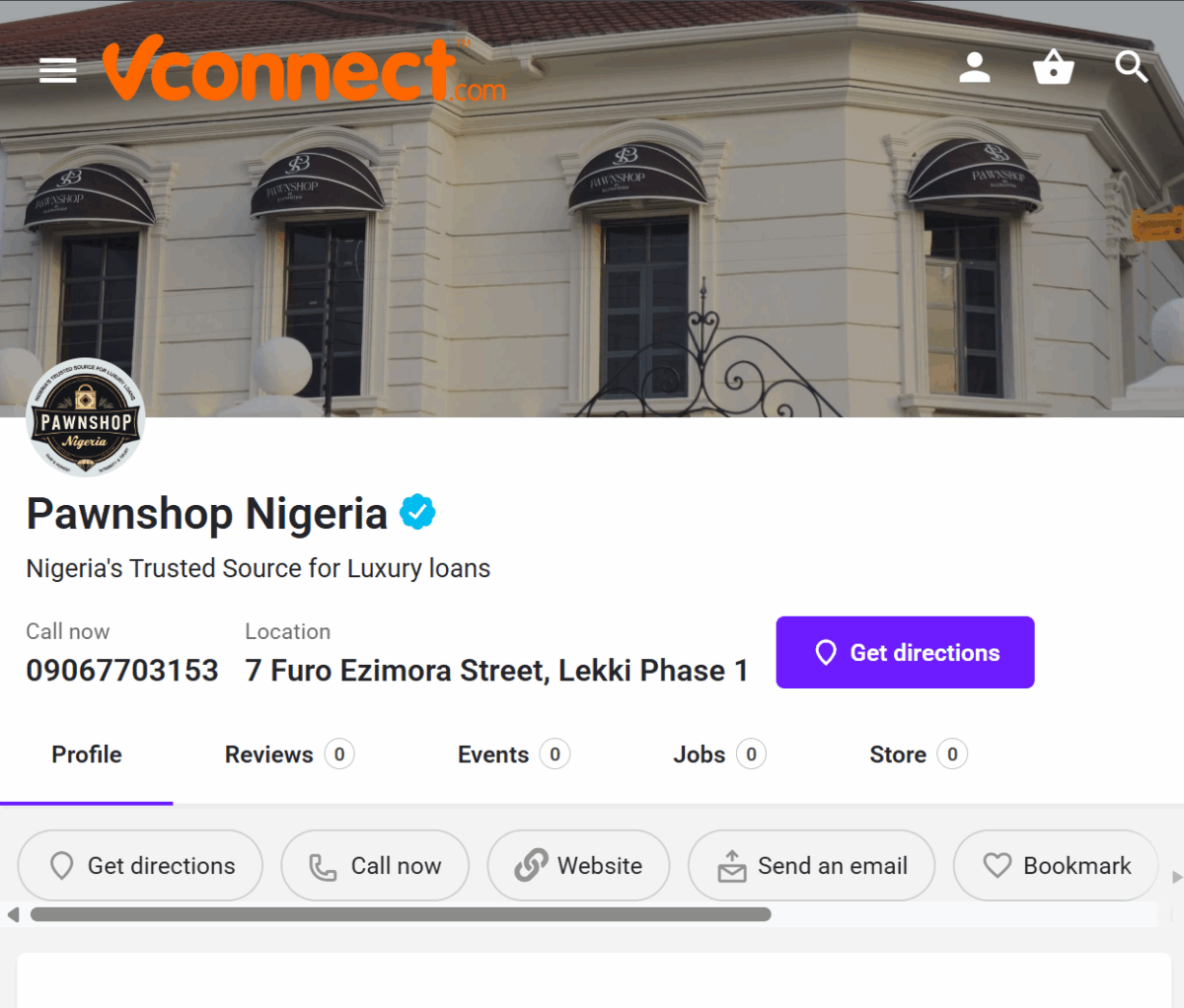 Example of a Nigerian business listing on VConnect